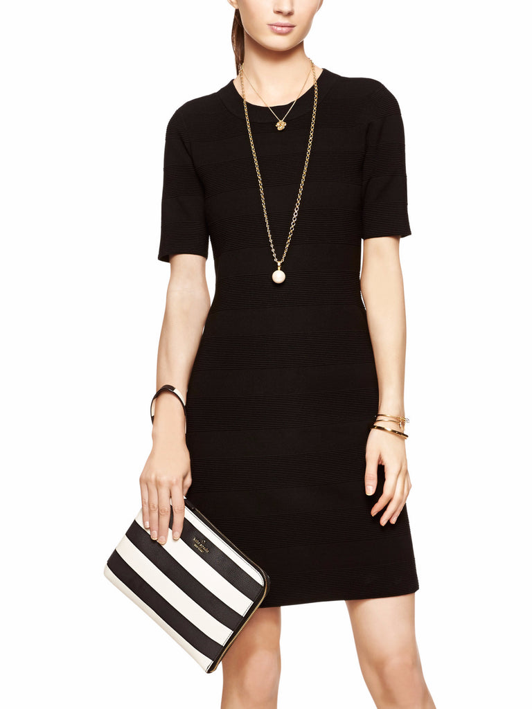 Everpurse Kate Spade Quentin Julia Striped Wristlet: Phone Clutch Purse With Model in Black Dress