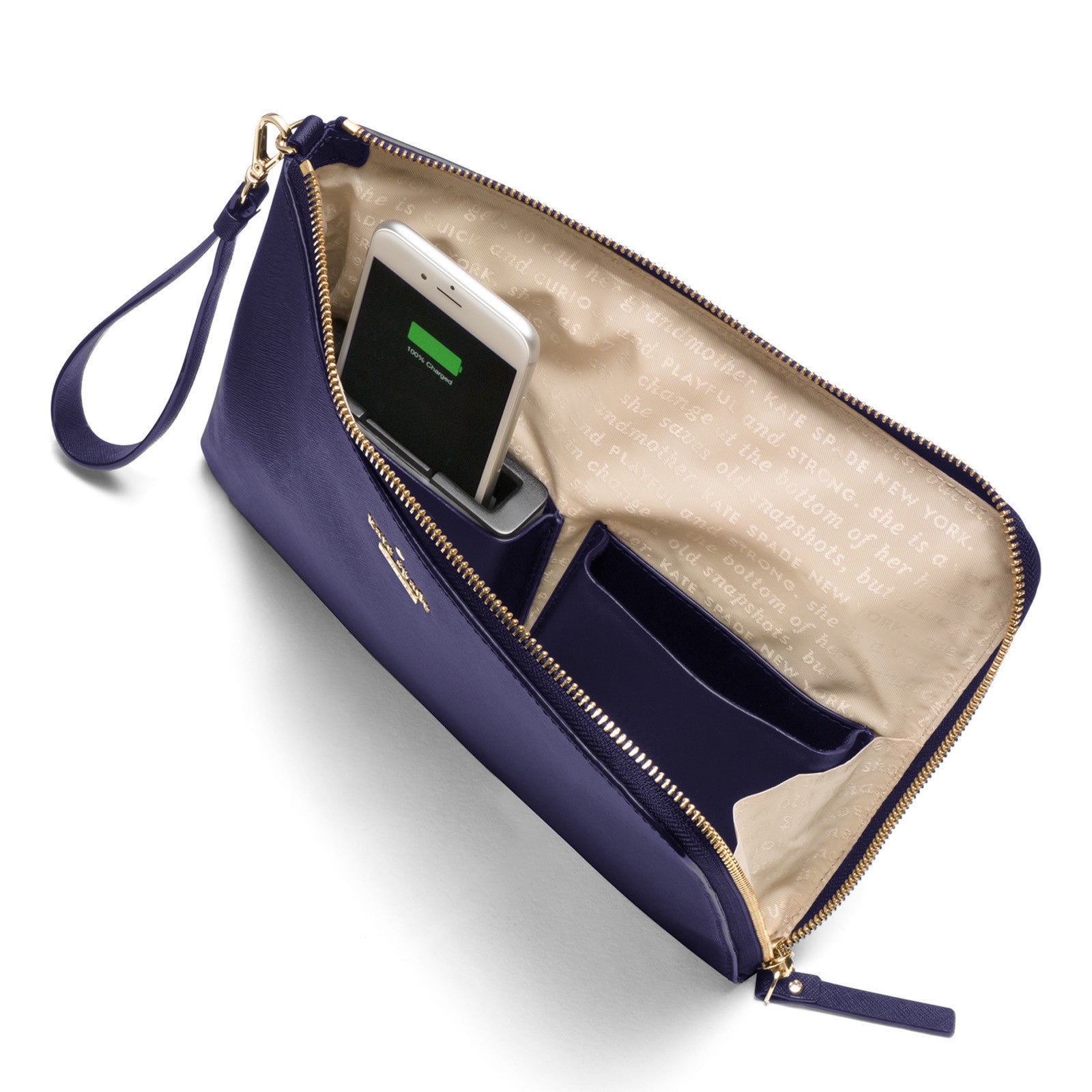 Quentin Blue Wristlet: Clutch with Phone Charger | Everpurse