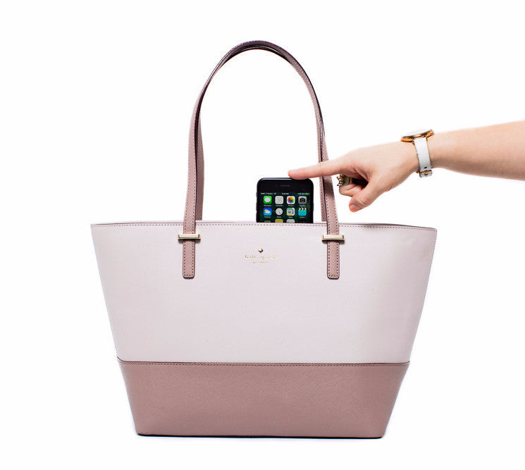 Everpurse Kate Spade Small Harmony Porcini/Black Colorblock Tote: Smartphone Charging Purse with iPhone Inserted
