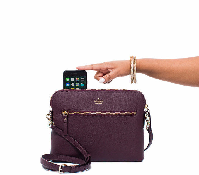 Everpurse Kate Spade Zana Maroon Crossbody Bag that Charges Phone with iPhone Inserted