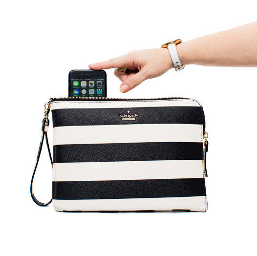 Everpurse Kate Spade Quentin Julia Striped Wristlet: Phone Clutch Purse with Phone Inserted