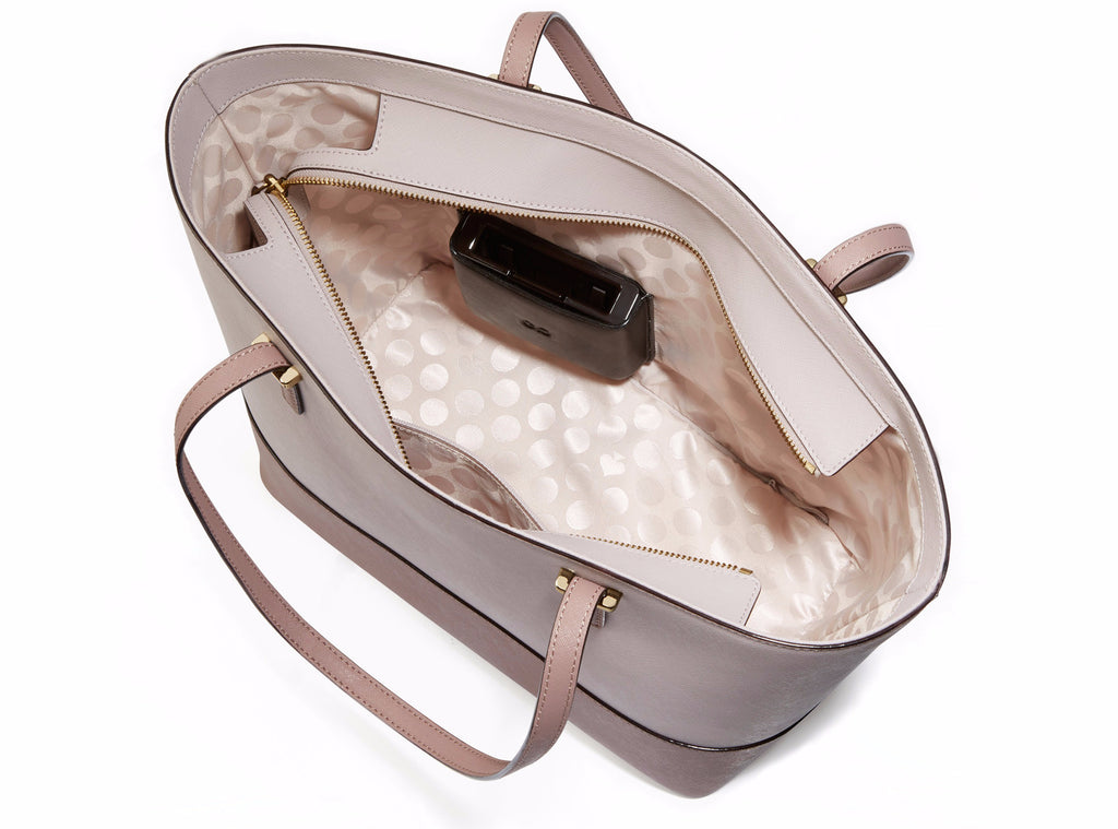 Everpurse Kate Spade Small Harmony Porcini/Black Colorblock Tote: Smartphone Charging Purse Inside View