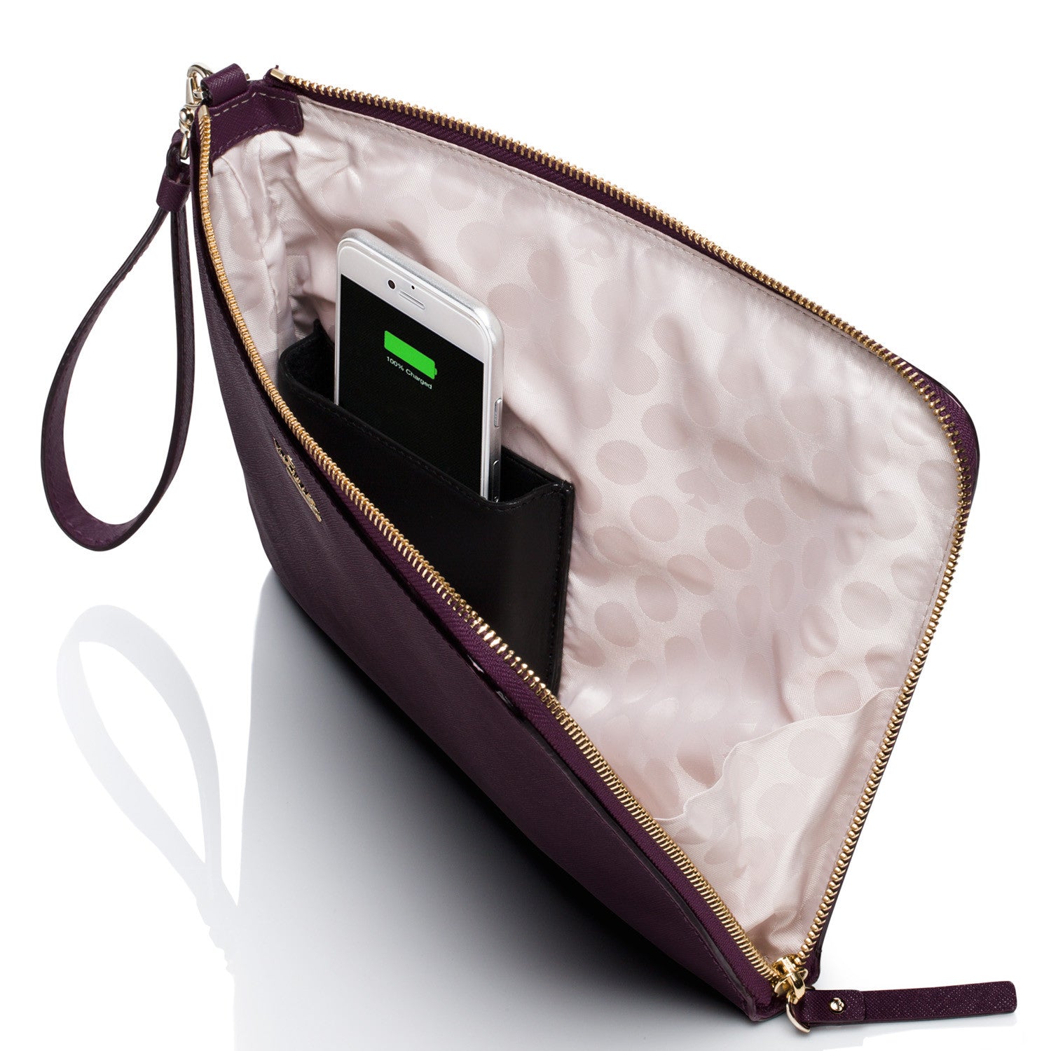 Quentin Maroon Wristlet: Clutch Bag with Phone Charger Everpurse