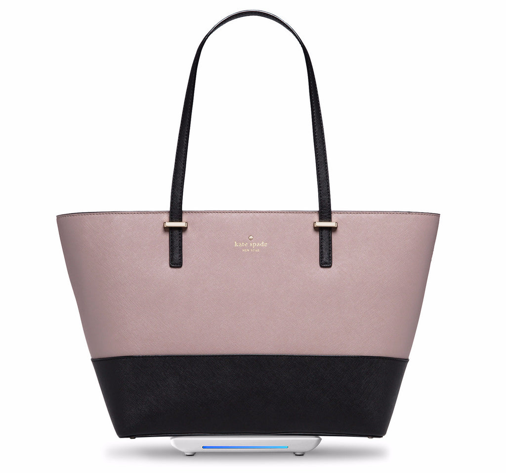 Everpurse Kate Spade Small Harmony Porcini/Black Colorblock Tote: Smartphone Charging Purse on Charging Platform