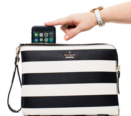 Striped Everpurse Clutch with Phone Inserted